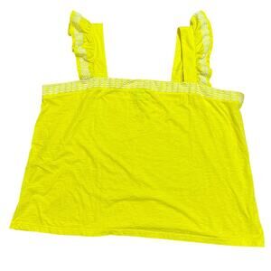 NWT St. John's Bay Bright Yellow ruffle strap tank with white embroidery 3X